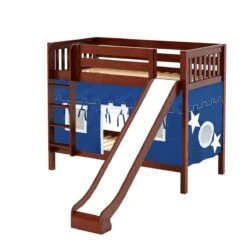 Maxtrix Twin Medium Bunk Bed With Straight Ladder, Curtain + Slide -Babyletto Store JOLLY 22 CS