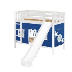 Maxtrix Twin Medium Bunk Bed With Straight Ladder, Curtain + Slide -Babyletto Store JOLLY 22 WS