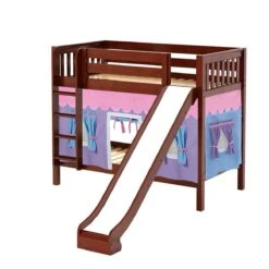 Maxtrix Twin Medium Bunk Bed With Straight Ladder, Curtain + Slide -Babyletto Store JOLLY 27 CS