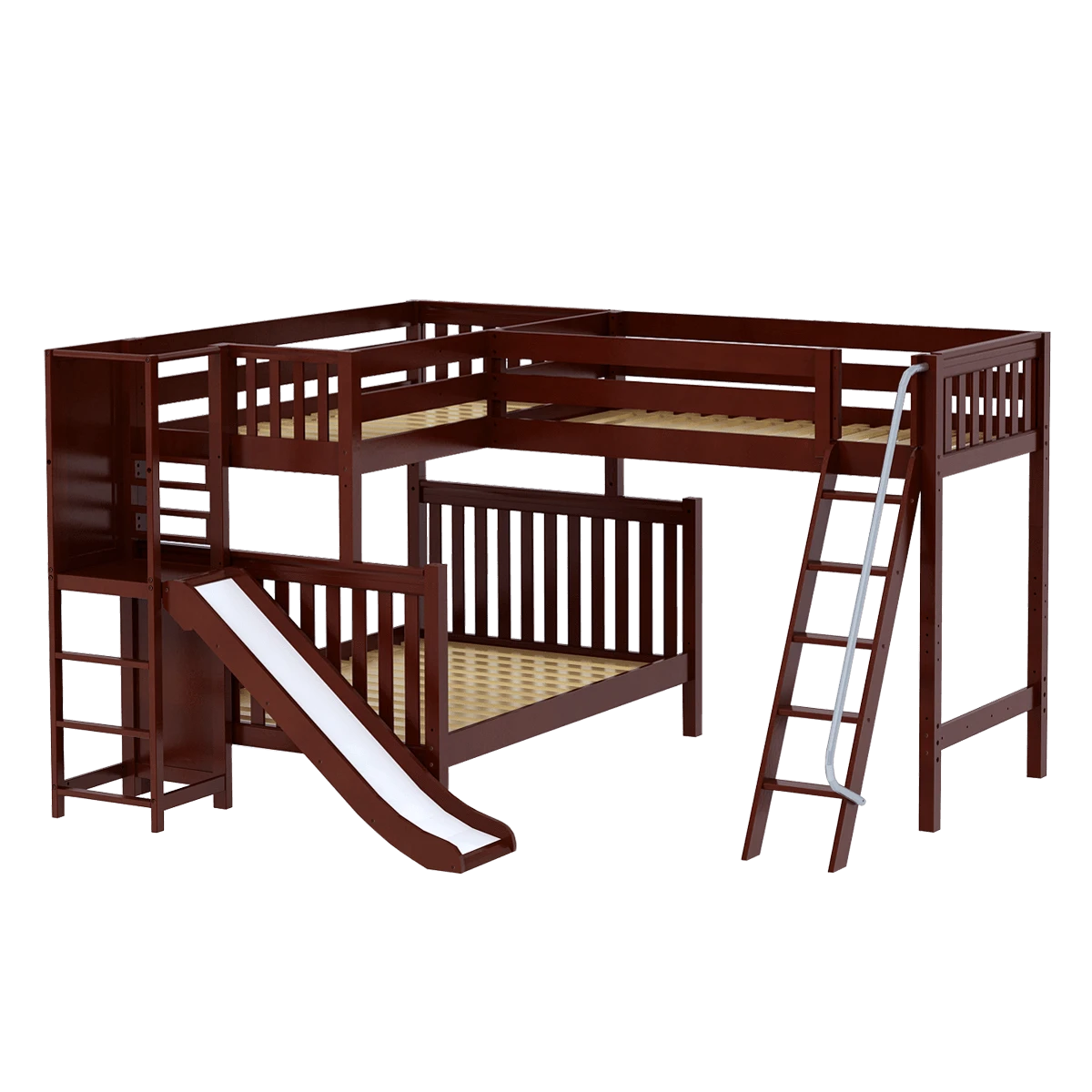 Maxtrix High Twin Over Full Corner Loft Bunk Bed With Ladder + Slide Platform 8 Maxtrix High Twin Over Full Corner Loft Bunk Bed With Ladder + Slide Platform - Image 6