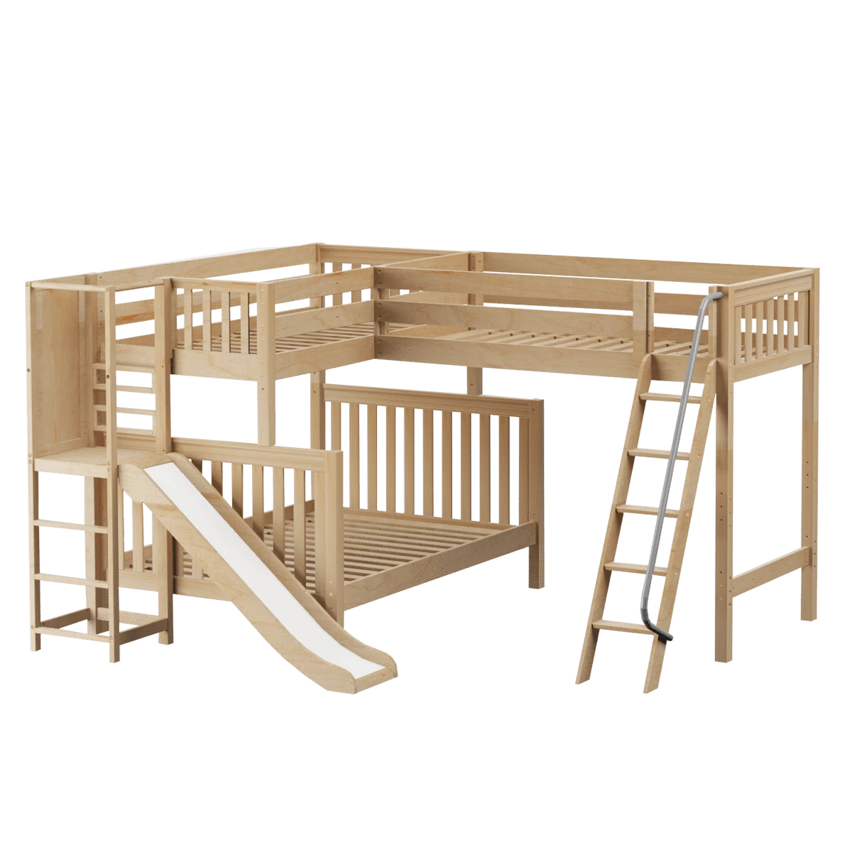 Maxtrix High Twin Over Full Corner Loft Bunk Bed With Ladder + Slide Platform 3 Maxtrix High Twin Over Full Corner Loft Bunk Bed With Ladder + Slide Platform