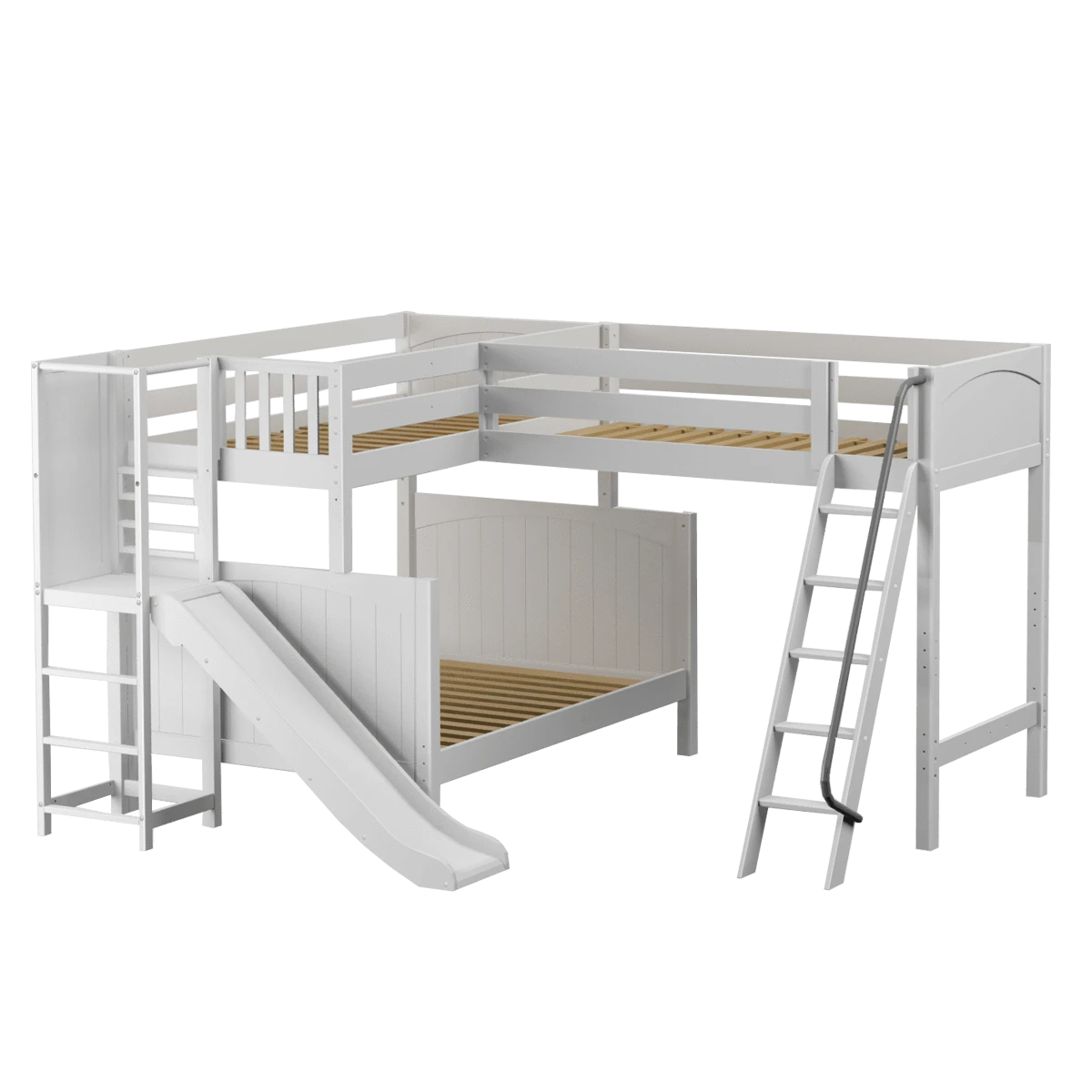 Maxtrix High Twin Over Full Corner Loft Bunk Bed With Ladder + Slide Platform 6 Maxtrix High Twin Over Full Corner Loft Bunk Bed With Ladder + Slide Platform - Image 4