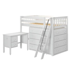 Maxtrix Twin Mid Loft Bed With Angled Ladder, Storage + Desk -Babyletto Store KATCHING21L WS