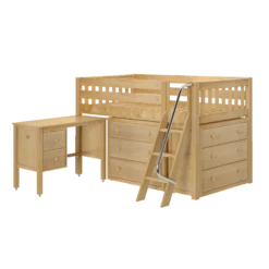 Maxtrix Twin Low Loft Bed With Angled Ladder, Storage + Desk -Babyletto Store KICKS21L NS