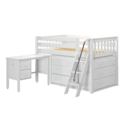 Maxtrix Twin Low Loft Bed With Angled Ladder, Storage + Desk -Babyletto Store KICKS21L WS