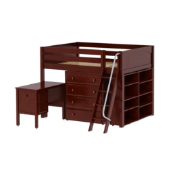 Maxtrix Full Mid Loft Bed With Angled Ladder, Storage + Desk -Babyletto Store KONG23L CP