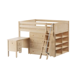 Maxtrix Full Mid Loft Bed With Angled Ladder, Storage + Desk -Babyletto Store KONG23L NP