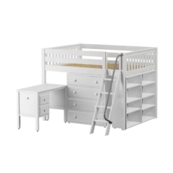 Maxtrix Full Mid Loft Bed With Angled Ladder, Storage + Desk -Babyletto Store KONG23L WS 862755c8 1bb2 41a1 b37e e24172f4b80b