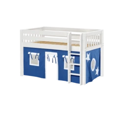 Maxtrix Twin Low Loft Bed With Straight Ladder + Curtain -Babyletto Store LOW RIDER22 WS