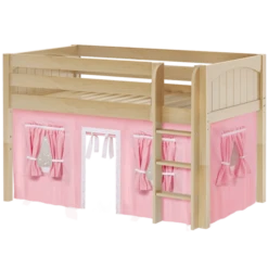 Maxtrix Twin Low Loft Bed With Straight Ladder + Curtain -Babyletto Store LOW RIDER23 NP