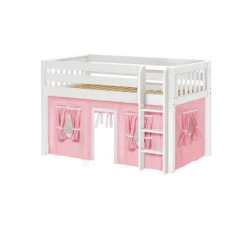 Maxtrix Twin Low Loft Bed With Straight Ladder + Curtain -Babyletto Store LOW RIDER23 WS