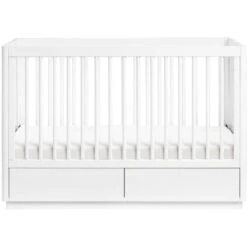 Babyletto Bento 3-in-1 Convertible Storage Crib With Toddler Bed Conversion Kit -Babyletto Store M21601W White Background 02