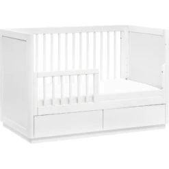 Babyletto Bento 3-in-1 Convertible Storage Crib With Toddler Bed Conversion Kit -Babyletto Store M21601W White Background 03