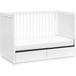 Babyletto Bento 3-in-1 Convertible Storage Crib With Toddler Bed Conversion Kit -Babyletto Store M21601W White Background 04
