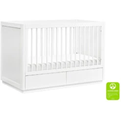 Babyletto Bento 3-in-1 Convertible Storage Crib With Toddler Bed Conversion Kit -Babyletto Store M21601W White Background Main Greenguard 00