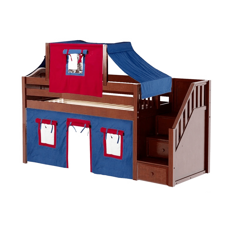 Maxtrix Twin Low Loft Bed With Stairs, Curtain + Top Tent 16 Maxtrix Twin Low Loft Bed With Stairs, Curtain + Top Tent - Image 14