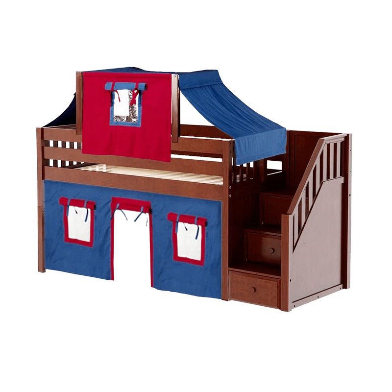 Maxtrix Twin Low Loft Bed With Stairs, Curtain + Top Tent 4 Maxtrix Twin Low Loft Bed With Stairs, Curtain + Top Tent - Image 2