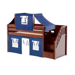 Maxtrix Twin Low Loft Bed With Stairs, Curtain + Top Tent 31 Maxtrix Twin Low Loft Bed With Stairs, Curtain + Top Tent -Babyletto Store MAJOR22 CP