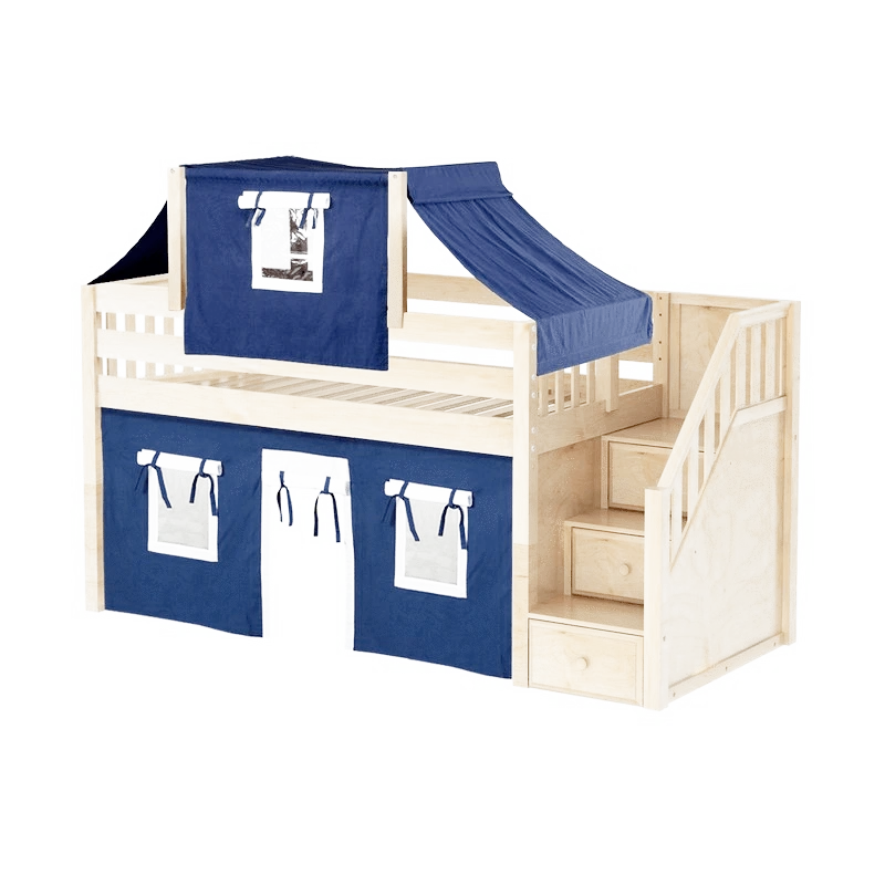Maxtrix Twin Low Loft Bed With Stairs, Curtain + Top Tent 15 Maxtrix Twin Low Loft Bed With Stairs, Curtain + Top Tent - Image 13