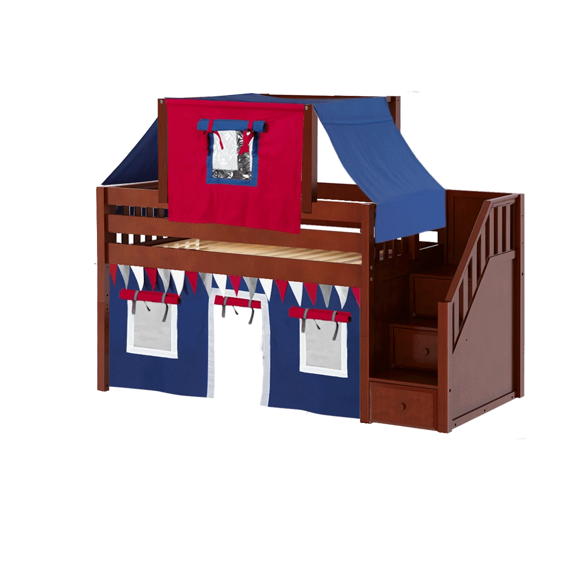 Maxtrix Twin Low Loft Bed With Stairs, Curtain + Top Tent 8 Maxtrix Twin Low Loft Bed With Stairs, Curtain + Top Tent - Image 6