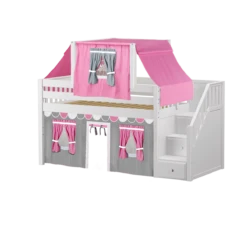 Maxtrix Twin Low Loft Bed With Stairs, Curtain + Top Tent
