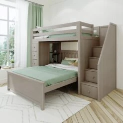 Jackpot Deluxe Oxford Staircase Loft Bed Storage + Twin Bed 13 Jackpot Deluxe Oxford Staircase Loft Bed Storage + Twin Bed -Babyletto Store Oxford1StoneLeftAngle drawersclosed