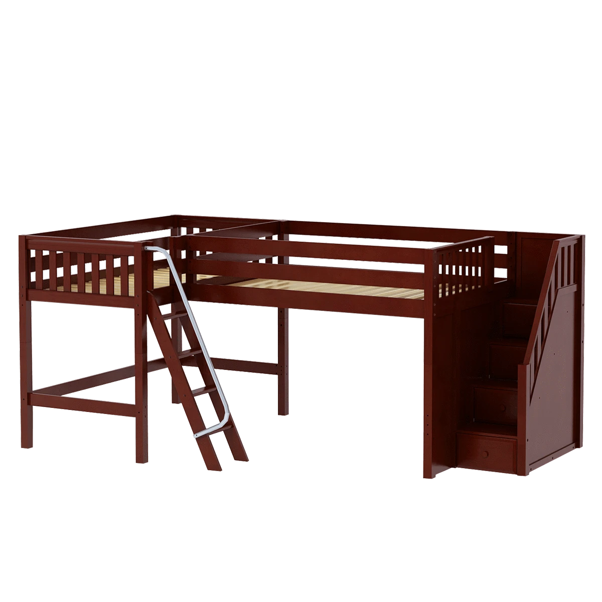 Maxtrix Twin Full Medium Corner Loft Bed With Ladder + Stairs - R 3 Maxtrix Twin Full Medium Corner Loft Bed With Ladder + Stairs - R