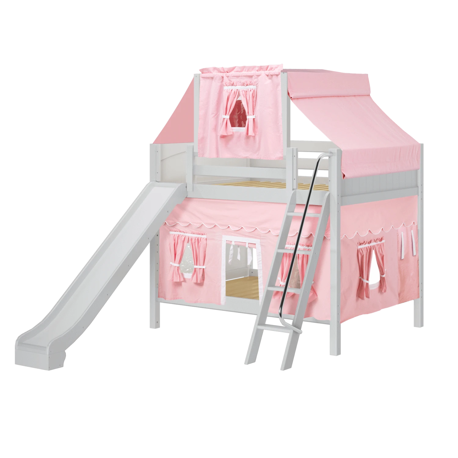 Maxtrix Full Medium Bunk Bed With Angled Ladder, Curtain, Top Tent + Slide 7 Maxtrix Full Medium Bunk Bed With Angled Ladder, Curtain, Top Tent + Slide - Image 5