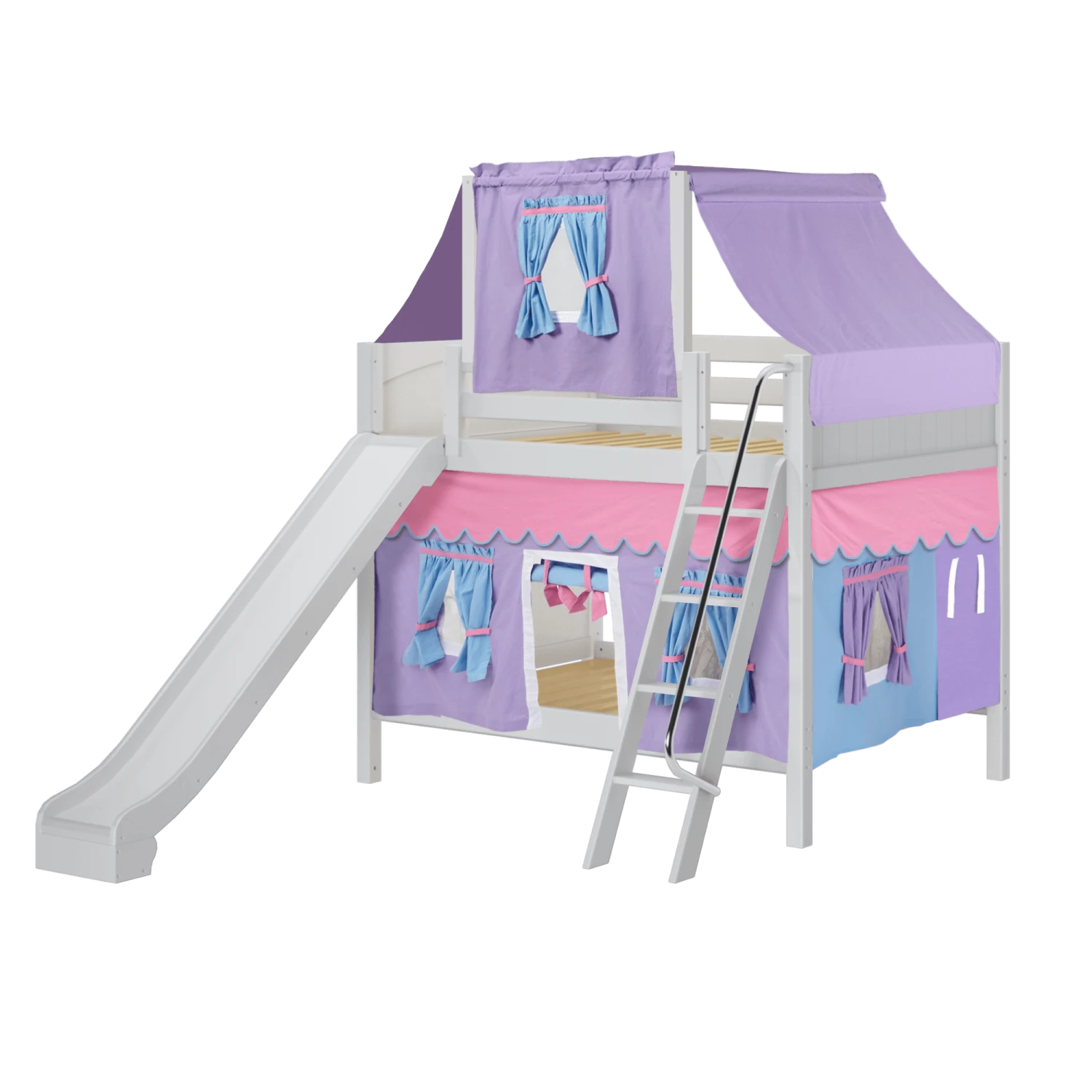 Maxtrix Full Medium Bunk Bed With Angled Ladder, Curtain, Top Tent + Slide 4 Maxtrix Full Medium Bunk Bed With Angled Ladder, Curtain, Top Tent + Slide - Image 2
