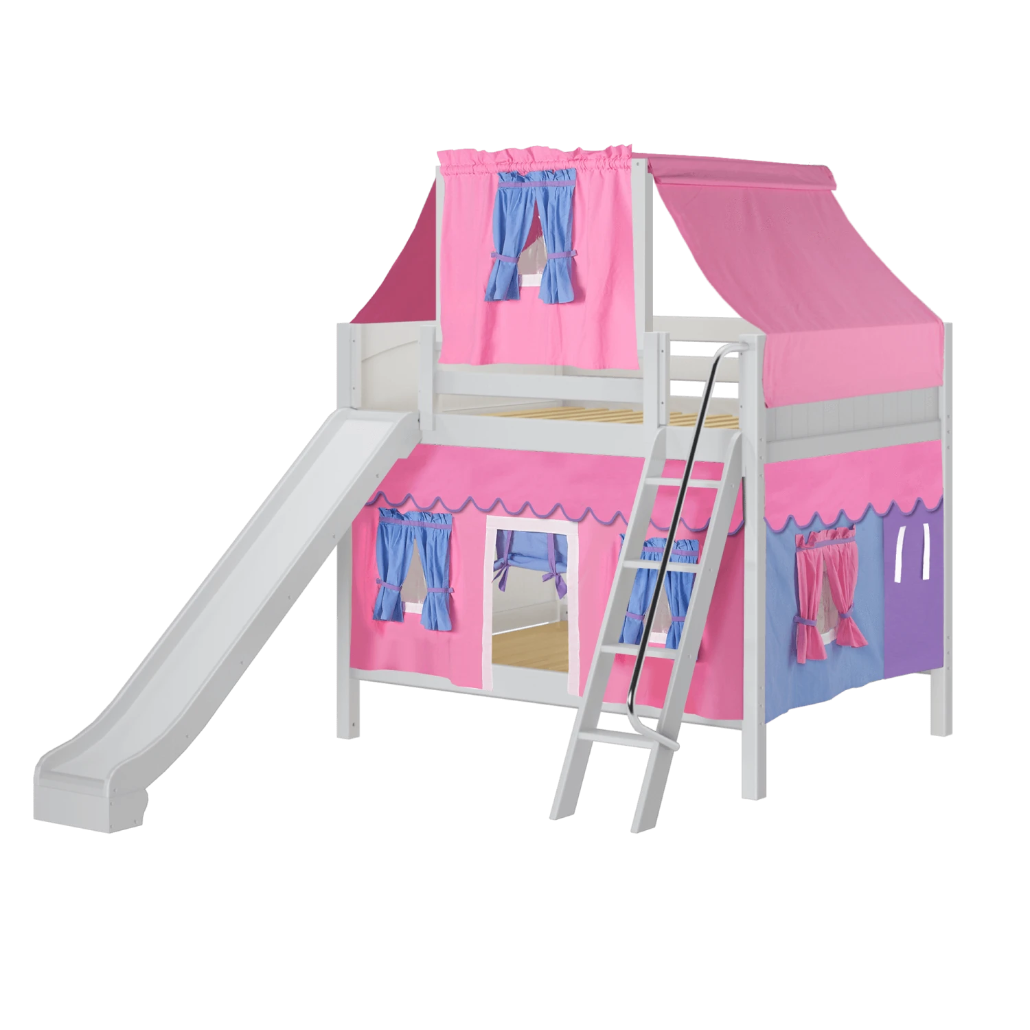 Maxtrix Full Medium Bunk Bed With Angled Ladder, Curtain, Top Tent + Slide 13 Maxtrix Full Medium Bunk Bed With Angled Ladder, Curtain, Top Tent + Slide - Image 11