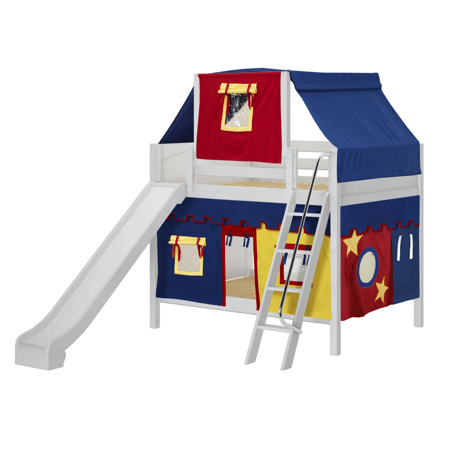 Maxtrix Full Medium Bunk Bed With Angled Ladder, Curtain, Top Tent + Slide 22 Maxtrix Full Medium Bunk Bed With Angled Ladder, Curtain, Top Tent + Slide - Image 20