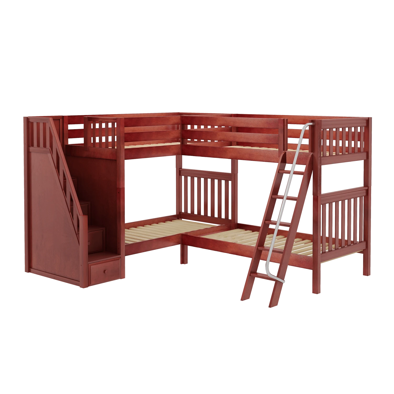 Maxtrix Twin High Corner Bunk Bed With Ladder + Stairs - L 3 Maxtrix Twin High Corner Bunk Bed With Ladder + Stairs - L
