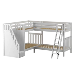 Maxtrix Twin High Corner Bunk Bed With Ladder + Stairs - L 16 Maxtrix Twin High Corner Bunk Bed With Ladder + Stairs - L -Babyletto Store QUARTILE WS