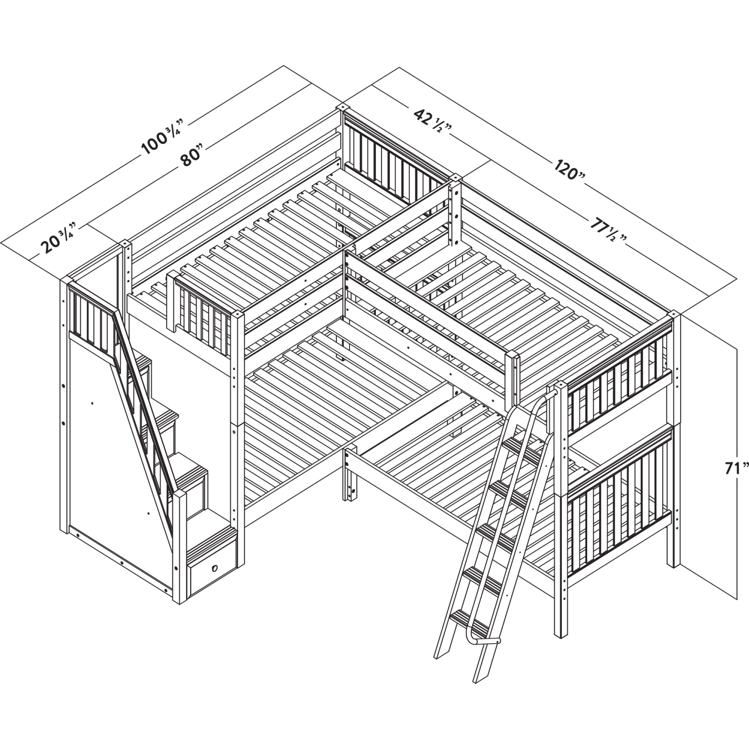 Maxtrix Twin High Corner Bunk Bed With Ladder + Stairs - L 4 Maxtrix Twin High Corner Bunk Bed With Ladder + Stairs - L - Image 2