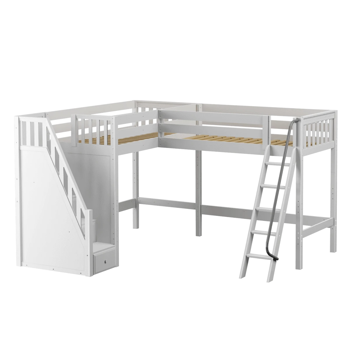 Maxtrix Twin High Corner Loft Bed With Ladder + Stairs - L 3 Maxtrix Twin High Corner Loft Bed With Ladder + Stairs - L