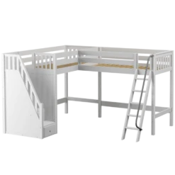 Maxtrix Twin XL High Corner Loft Bed With Ladder + Stairs - L