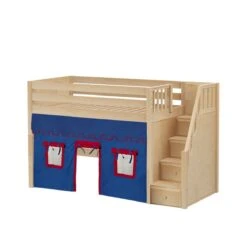 Maxtrix Twin Mid Loft Bed With Stairs + Curtain -Babyletto Store SMACK21 NP