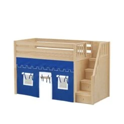 Maxtrix Twin Mid Loft Bed With Stairs + Curtain -Babyletto Store SMACK22 NP