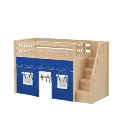 Maxtrix Twin Mid Loft Bed With Stairs + Curtain -Babyletto Store SMACK22 NS