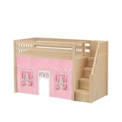 Maxtrix Twin Mid Loft Bed With Stairs + Curtain -Babyletto Store SMACK23 NS