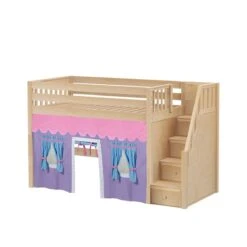 Maxtrix Twin Mid Loft Bed With Stairs + Curtain -Babyletto Store SMACK27 NS