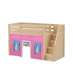 Maxtrix Twin Mid Loft Bed With Stairs + Curtain -Babyletto Store SMACK28 NS