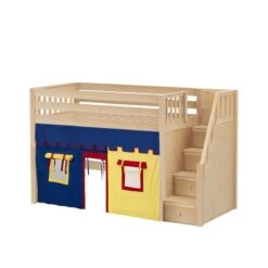 Maxtrix Twin Mid Loft Bed With Stairs + Curtain -Babyletto Store SMACK29 NS