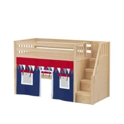 Maxtrix Twin Mid Loft Bed With Stairs + Curtain -Babyletto Store SMACK44 NS