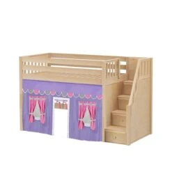 Maxtrix Twin Mid Loft Bed With Stairs + Curtain -Babyletto Store SMACK56 NS
