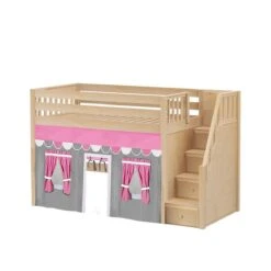 Maxtrix Twin Mid Loft Bed With Stairs + Curtain -Babyletto Store SMACK57 NS