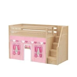 Maxtrix Twin Mid Loft Bed With Stairs + Curtain -Babyletto Store SMACK64 NS