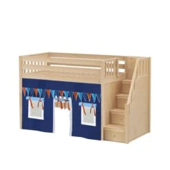 Maxtrix Twin Mid Loft Bed With Stairs + Curtain -Babyletto Store SMACK80 NS