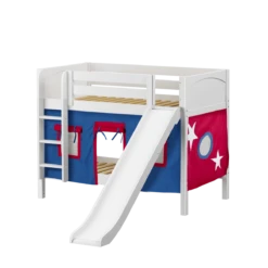 Maxtrix Twin Low Bunk Bed With Straight Ladder, Curtain + Slide -Babyletto Store SMILE21 WP