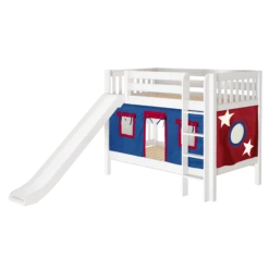 Maxtrix Twin Low Bunk Bed With Straight Ladder, Curtain + Slide -Babyletto Store SMILE21 WS LEFT